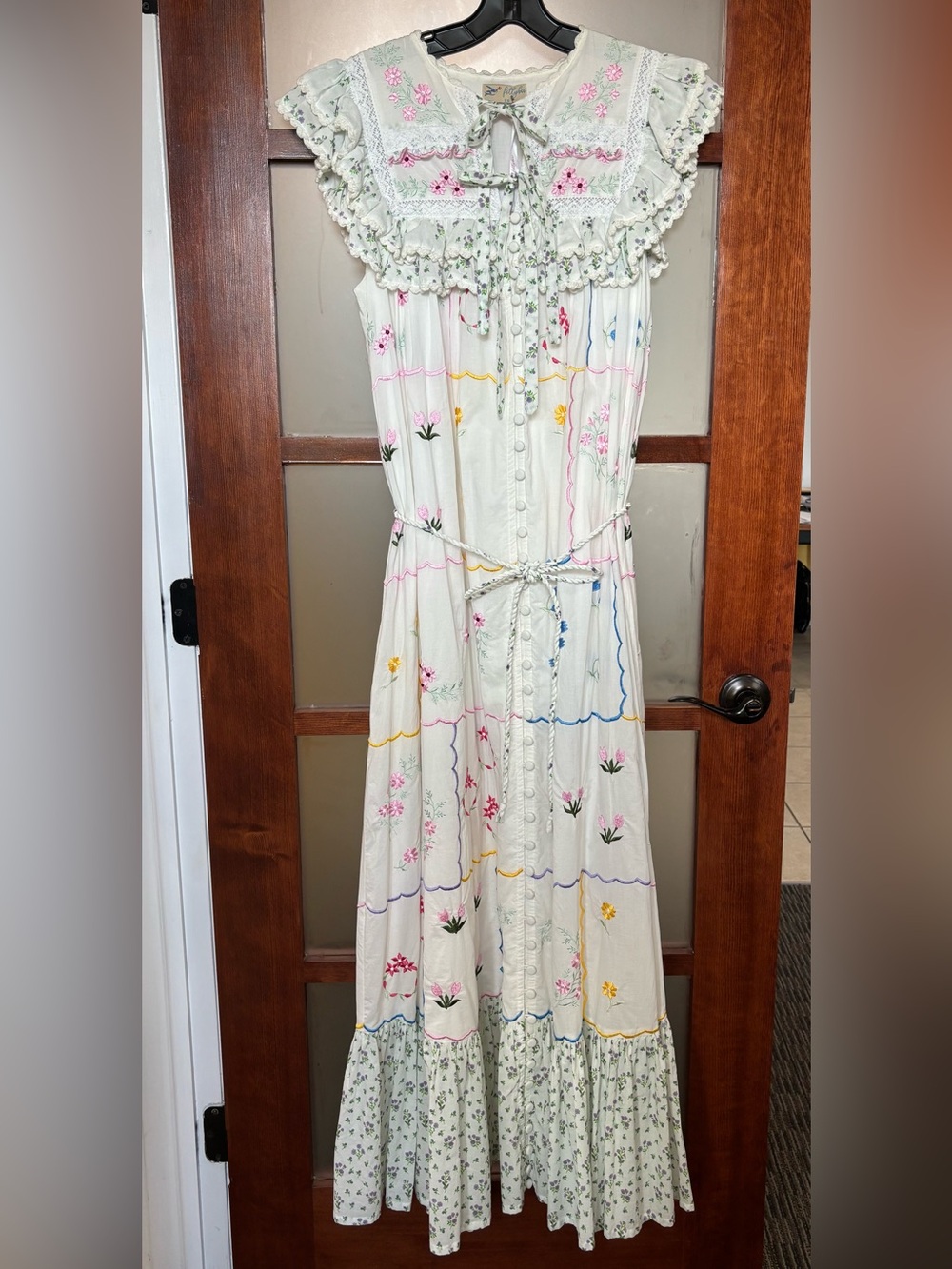 Fillyboo White Maxi Dress with Pastel Floral Embroidery